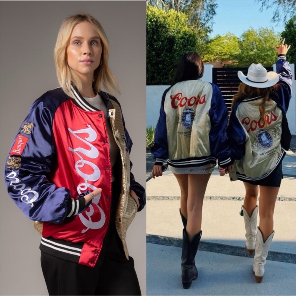 Two-Tone Satin Bomber Jacket - Navy & Red